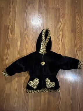 Vintage Handmade Girl/ Toddler Faux Fur Leopard/ Animal Print Girly Coat/ Jacket